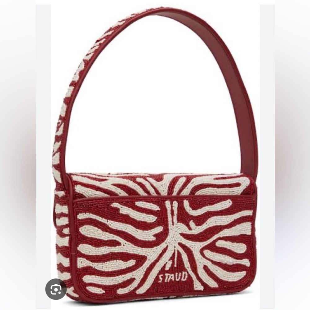 STAUD Tommy Beaded Bag, Scarlet/White Zebra - Picture 2 of 8